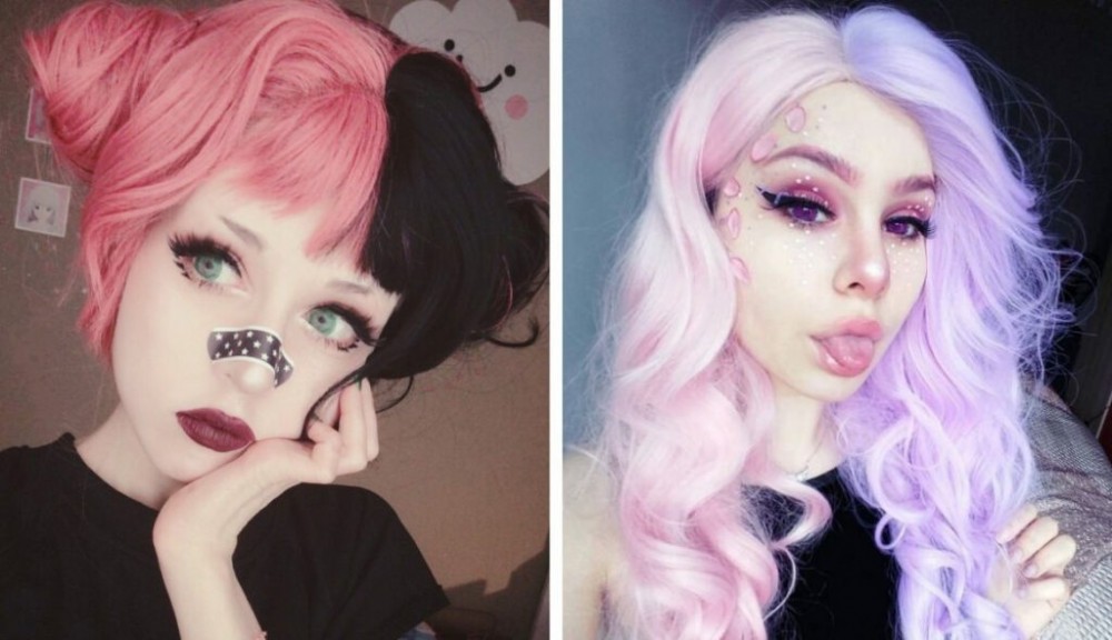 how to look like a cute goth, pastel goth anime, pastel goth aesthetic, Pastel Goth Split Hair Color, pastel goth palettes 