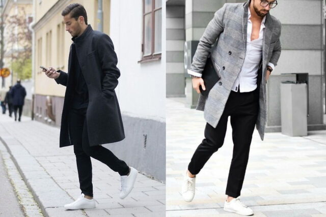 black blazer white shoes