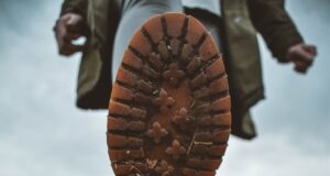 close up of a brown leather boot timberlands